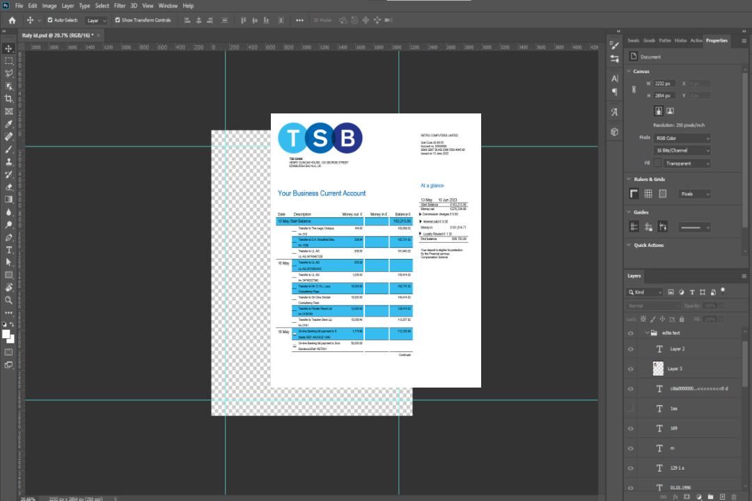Modèle Word et PDF de relevé de compte d'entreprise de la TSB Bank template